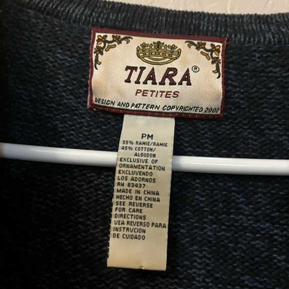 Vintage Tiara Blue Holiday Christmas Patchwork Pom Pom Tassel Cardigan Sweater - Picture 11 of 11